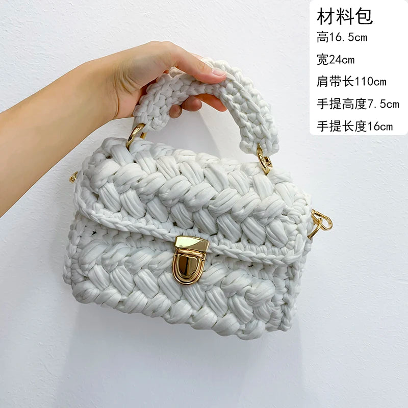 Women's Hand-Woven Bag Crochet Homemade Graceful Strip Thread Handbag Women's Shoulder/Crossbody Bag