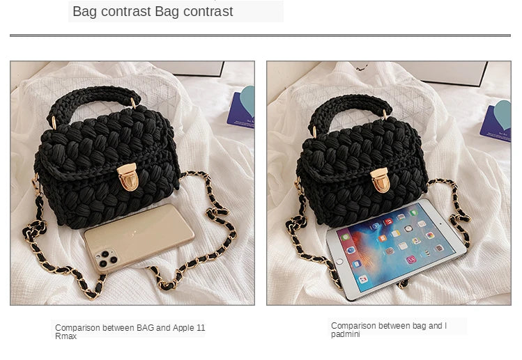 Women's Hand-Woven Bag Crochet Homemade Graceful Strip Thread Handbag Women's Shoulder/Crossbody Bag