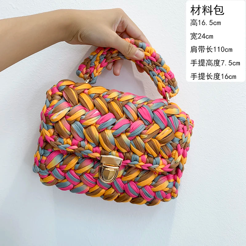 Women's Hand-Woven Bag Crochet Homemade Graceful Strip Thread Handbag Women's Shoulder/Crossbody Bag