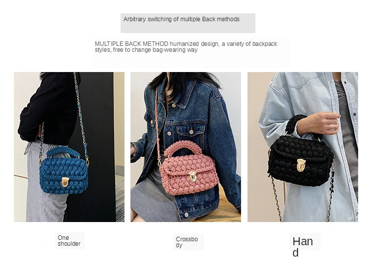 Women's Hand-Woven Bag Crochet Homemade Graceful Strip Thread Handbag Women's Shoulder/Crossbody Bag