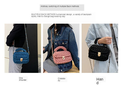 Women's Hand-Woven Bag Crochet Homemade Graceful Strip Thread Handbag Women's Shoulder/Crossbody Bag