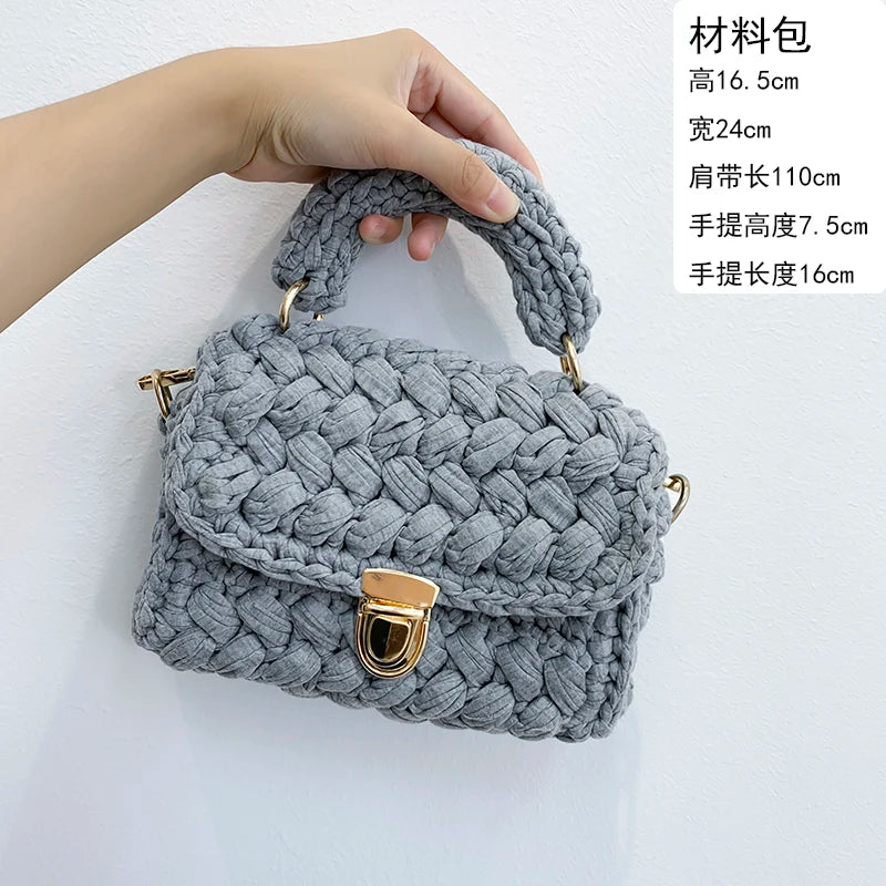 Women's Hand-Woven Bag Crochet Homemade Graceful Strip Thread Handbag Women's Shoulder/Crossbody Bag