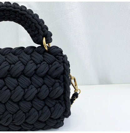Women's Hand-Woven Bag Crochet Homemade Graceful Strip Thread Handbag Women's Shoulder/Crossbody Bag