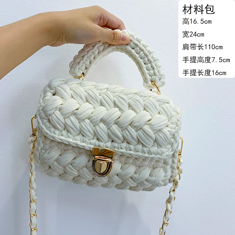 Women's Hand-Woven Bag Crochet Homemade Graceful Strip Thread Handbag Women's Shoulder/Crossbody Bag