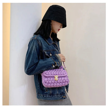 Women's Hand-Woven Bag Crochet Homemade Graceful Strip Thread Handbag Women's Shoulder/Crossbody Bag