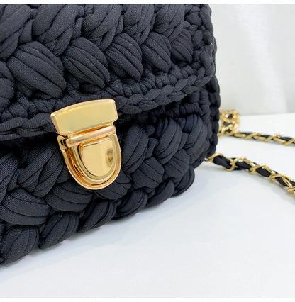 Women's Hand-Woven Bag Crochet Homemade Graceful Strip Thread Handbag Women's Shoulder/Crossbody Bag