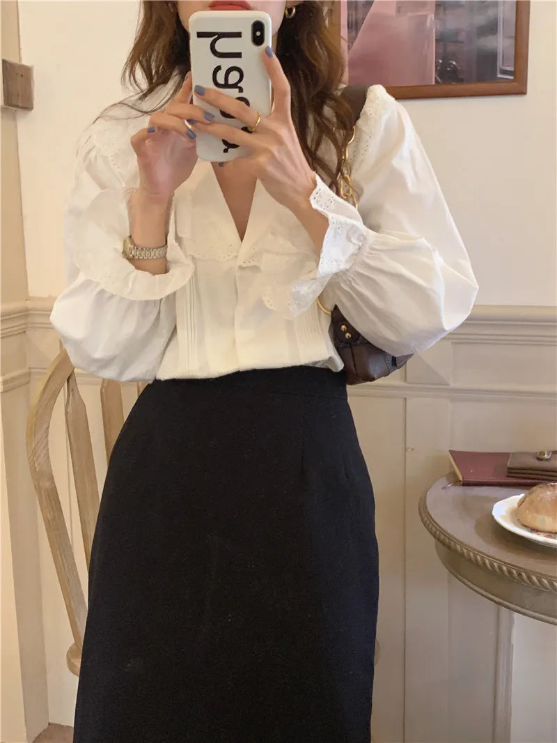 Women Blouse Female Shirt Summer Womens Blouses Spring Maxi Blusas Casual Elegant Vintage Long Sleeve Cotton Oversize Loose