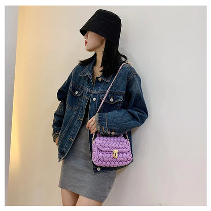 Women's Hand-Woven Bag Crochet Homemade Graceful Strip Thread Handbag Women's Shoulder/Crossbody Bag