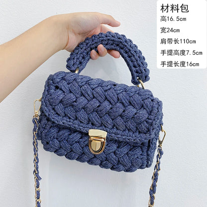 Women's Hand-Woven Bag Crochet Homemade Graceful Strip Thread Handbag Women's Shoulder/Crossbody Bag