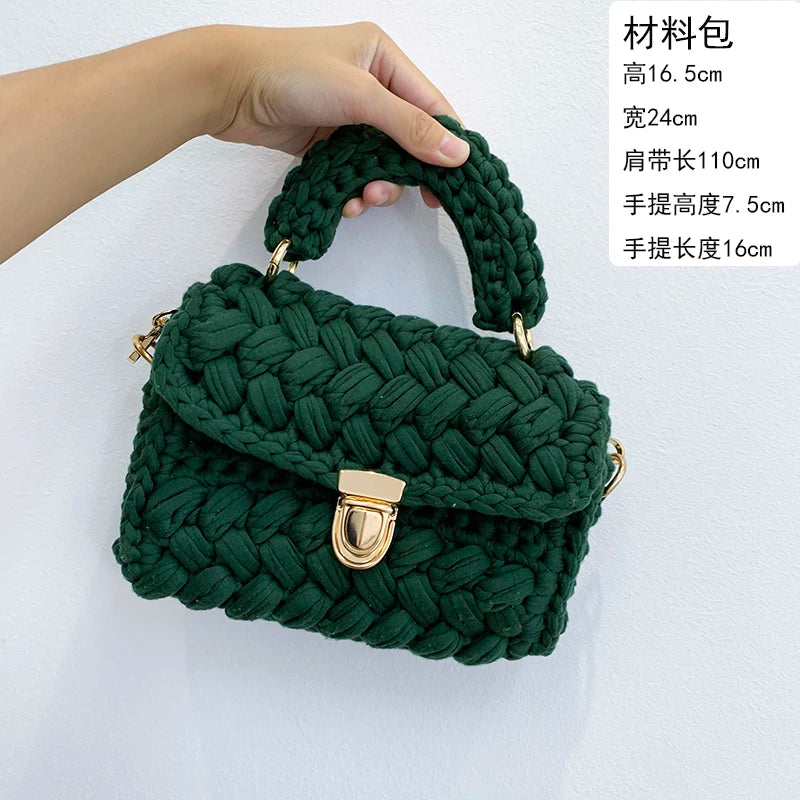 Women's Hand-Woven Bag Crochet Homemade Graceful Strip Thread Handbag Women's Shoulder/Crossbody Bag