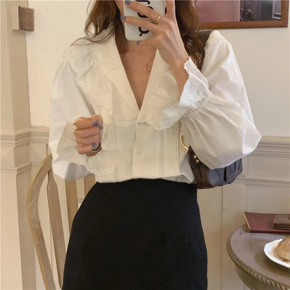 Women Blouse Female Shirt Summer Womens Blouses Spring Maxi Blusas Casual Elegant Vintage Long Sleeve Cotton Oversize Loose