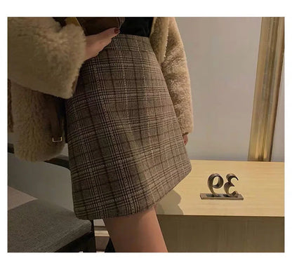 Plaid Woolen Skirt Autumn and Winter Women's Clothing High Waist A- line Skirt Woman Skirts Mujer Faldas Saias Mulher