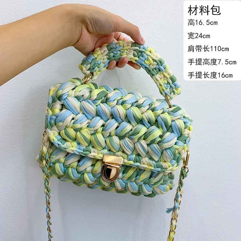 Women's Hand-Woven Bag Crochet Homemade Graceful Strip Thread Handbag Women's Shoulder/Crossbody Bag