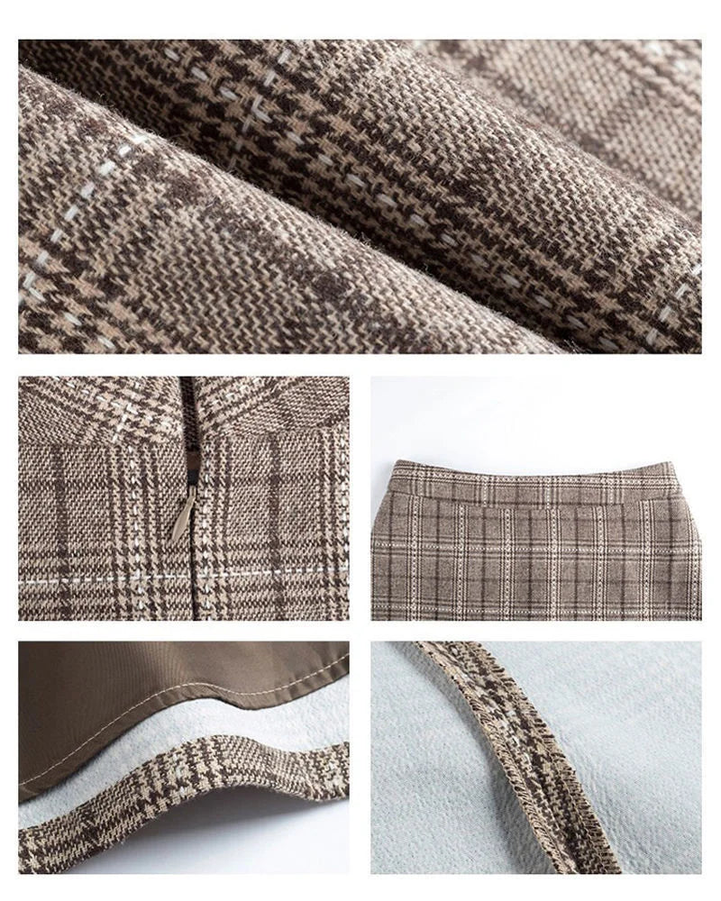 Plaid Woolen Skirt Autumn and Winter Women's Clothing High Waist A- line Skirt Woman Skirts Mujer Faldas Saias Mulher