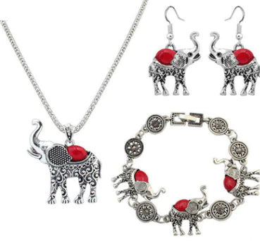 Retro Turquoise Elephant Jewelry Set (Three Pieces)