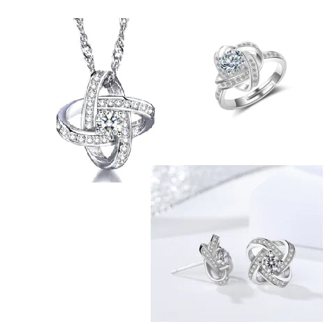 Jewelry Set with Diamonds: Necklace, Bracelet, Earrings