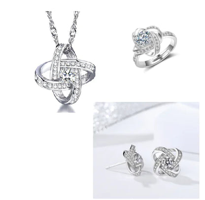 Jewelry Set with Diamonds: Necklace, Bracelet, Earrings