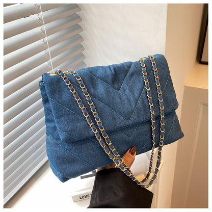 Handbag Woman Fashion Luxury Denim Blue Shoulder Bag Briefcase Messenger Bags Large Capacity Work Study Street Tote Bag Purses