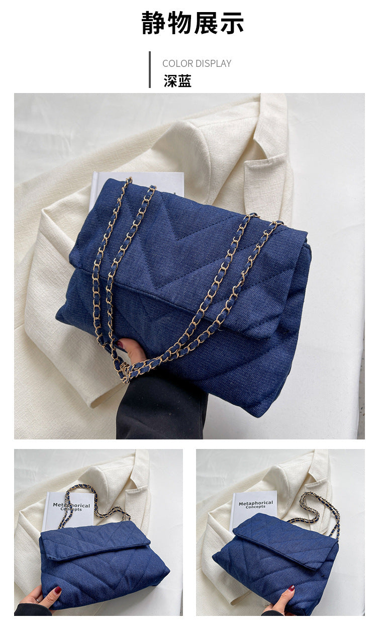 Handbag Woman Fashion Luxury Denim Blue Shoulder Bag Briefcase Messenger Bags Large Capacity Work Study Street Tote Bag Purses