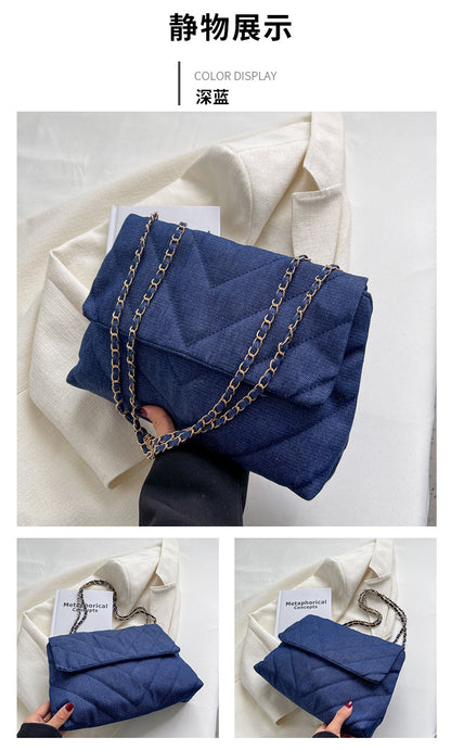 Handbag Woman Fashion Luxury Denim Blue Shoulder Bag Briefcase Messenger Bags Large Capacity Work Study Street Tote Bag Purses