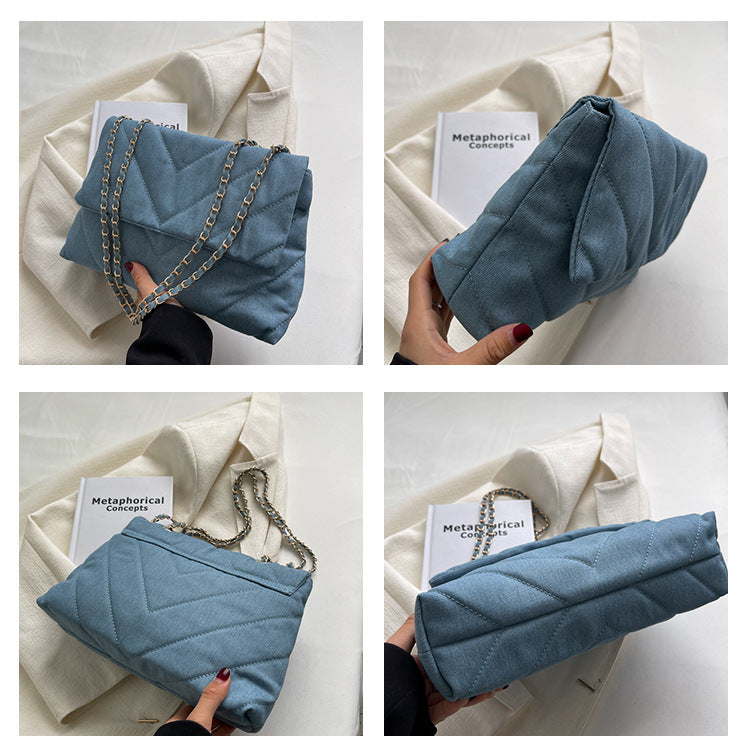 Handbag Woman Fashion Luxury Denim Blue Shoulder Bag Briefcase Messenger Bags Large Capacity Work Study Street Tote Bag Purses