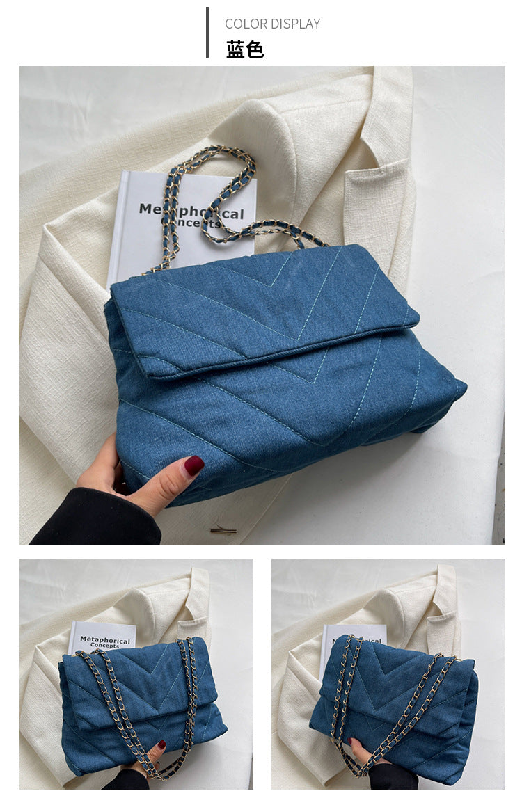 Handbag Woman Fashion Luxury Denim Blue Shoulder Bag Briefcase Messenger Bags Large Capacity Work Study Street Tote Bag Purses