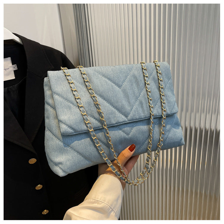 Handbag Woman Fashion Luxury Denim Blue Shoulder Bag Briefcase Messenger Bags Large Capacity Work Study Street Tote Bag Purses