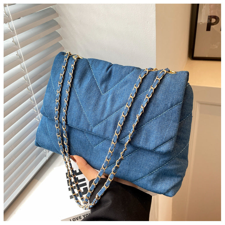 Handbag Woman Fashion Luxury Denim Blue Shoulder Bag Briefcase Messenger Bags Large Capacity Work Study Street Tote Bag Purses