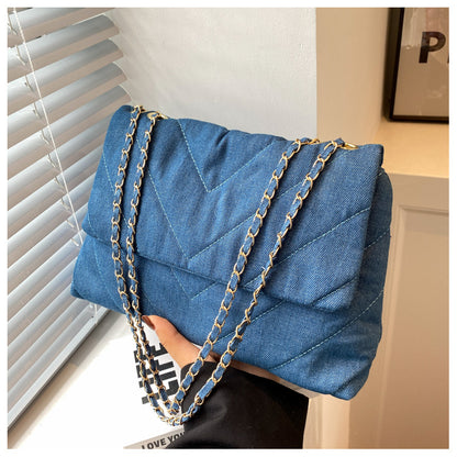 Handbag Woman Fashion Luxury Denim Blue Shoulder Bag Briefcase Messenger Bags Large Capacity Work Study Street Tote Bag Purses