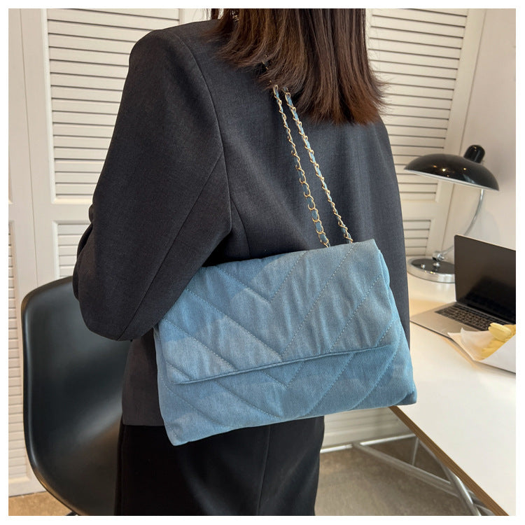 Handbag Woman Fashion Luxury Denim Blue Shoulder Bag Briefcase Messenger Bags Large Capacity Work Study Street Tote Bag Purses