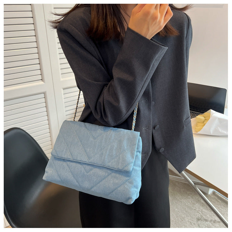 Handbag Woman Fashion Luxury Denim Blue Shoulder Bag Briefcase Messenger Bags Large Capacity Work Study Street Tote Bag Purses