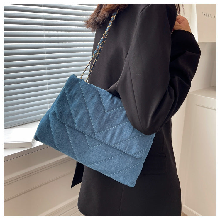 Handbag Woman Fashion Luxury Denim Blue Shoulder Bag Briefcase Messenger Bags Large Capacity Work Study Street Tote Bag Purses