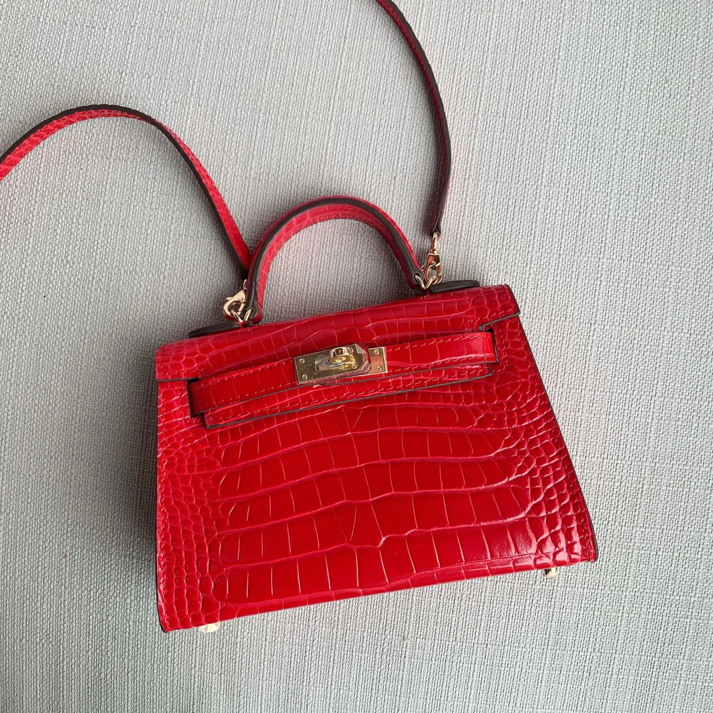 Genuine Leather Crossbody Bag with Crocodile Pattern