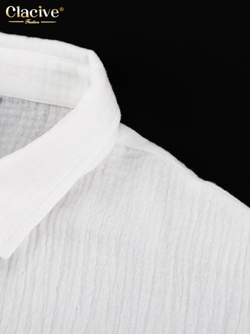 Clacive Fashion White Office Woman Blouses 2022 Autumn Lapel Long Sleeve 100%Cotton Shirts Lady Elegant Chic Top Female Clothes