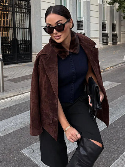 HH Woman's Fashion Coats Solid Turn-Down Collar Long Sleeves Pockets Single Breasted Female Autumn Streetweer Style Jackets