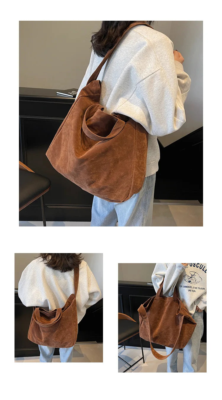 Women's Tote Bags 2025 New Fashion Suede Vintage Large Shoulder Crossbody Bag for Woman Korean Female Student Bookbag Handbags