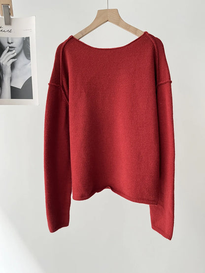 Women's clothing loose multi-color base with soft waxy wool blend round neck long-sleeved knitted sweater 16A