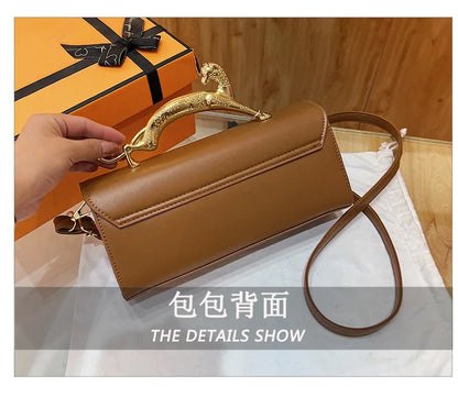 Women's Handbag New Bags For Women Metal Handle Leather Famous Brand Designer Crossbody Fashion Trend Shoulder Bag