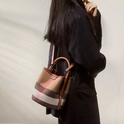 Plaid Pattern Handbag Bucket Tote for Women, Fashionable and Versatile for Commuting, Can Be Worn as a Shoulder or Crossbody Bag