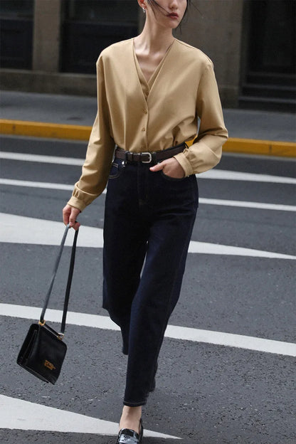 Women Spring White Blouses Fake Two Pieces Design V-Necl Womens Tops And Blouses Fashion Casual Shirt Blusas Roupa Feminina