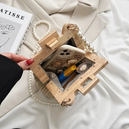 Fashion Weave Straw Shoulder Bag for Women New Summer Wooden Top Handle Clip Bag Luxury Designer Handbags Trend Female Handbag