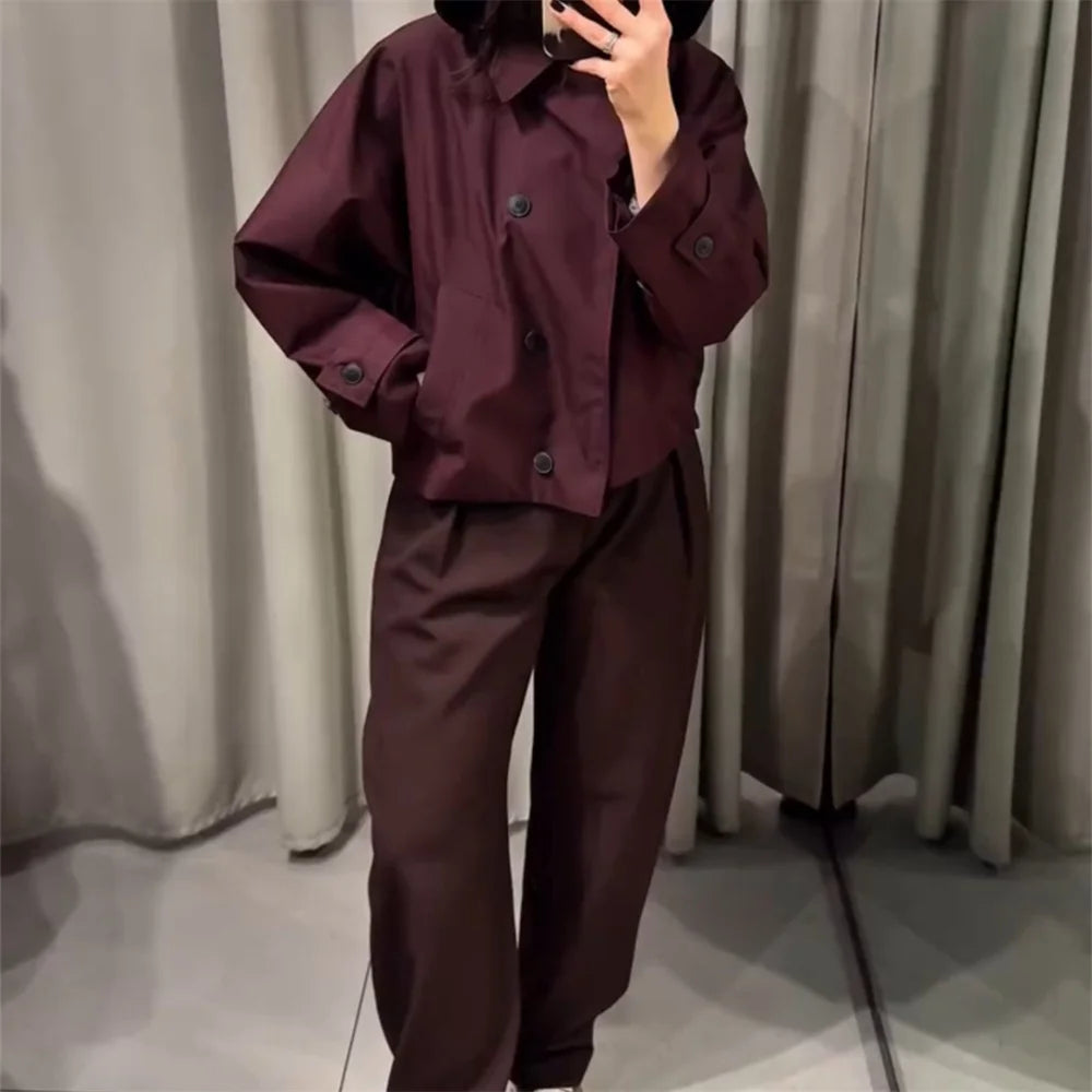 2025 new women's clothing European and American style fashionable design sense lapel bat style short windbreaker