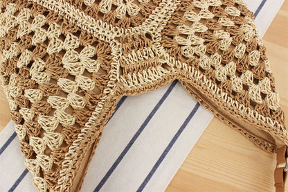 Summer Bohemian Braided Handbag Casual Tote Hollow Straw Beach Bag Woven Shoulder Bag Raffia Rattan Shopping Travel Bag