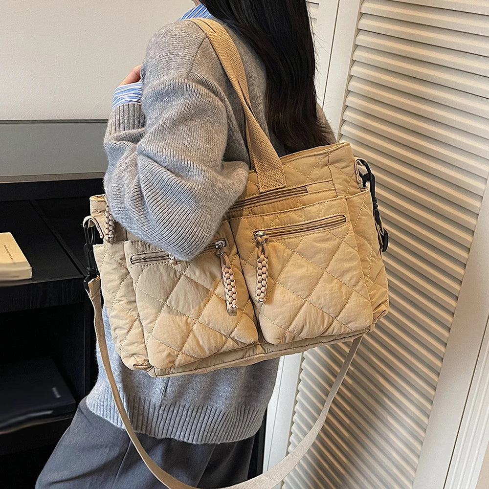 Women's Shoulder Bag, Large-Capacity Casual Multifunctional Commuter Handbag, Versatile Diamond Quilted Design Crossbody Bag