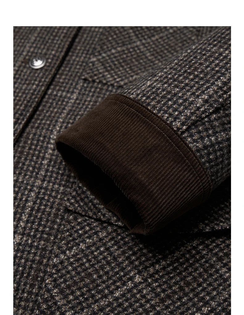 TOYOUTH Women Coat 2025 Winter New 100% Sheep Wool Corduroy Plaid Patterned Patchwork Woolen Coat