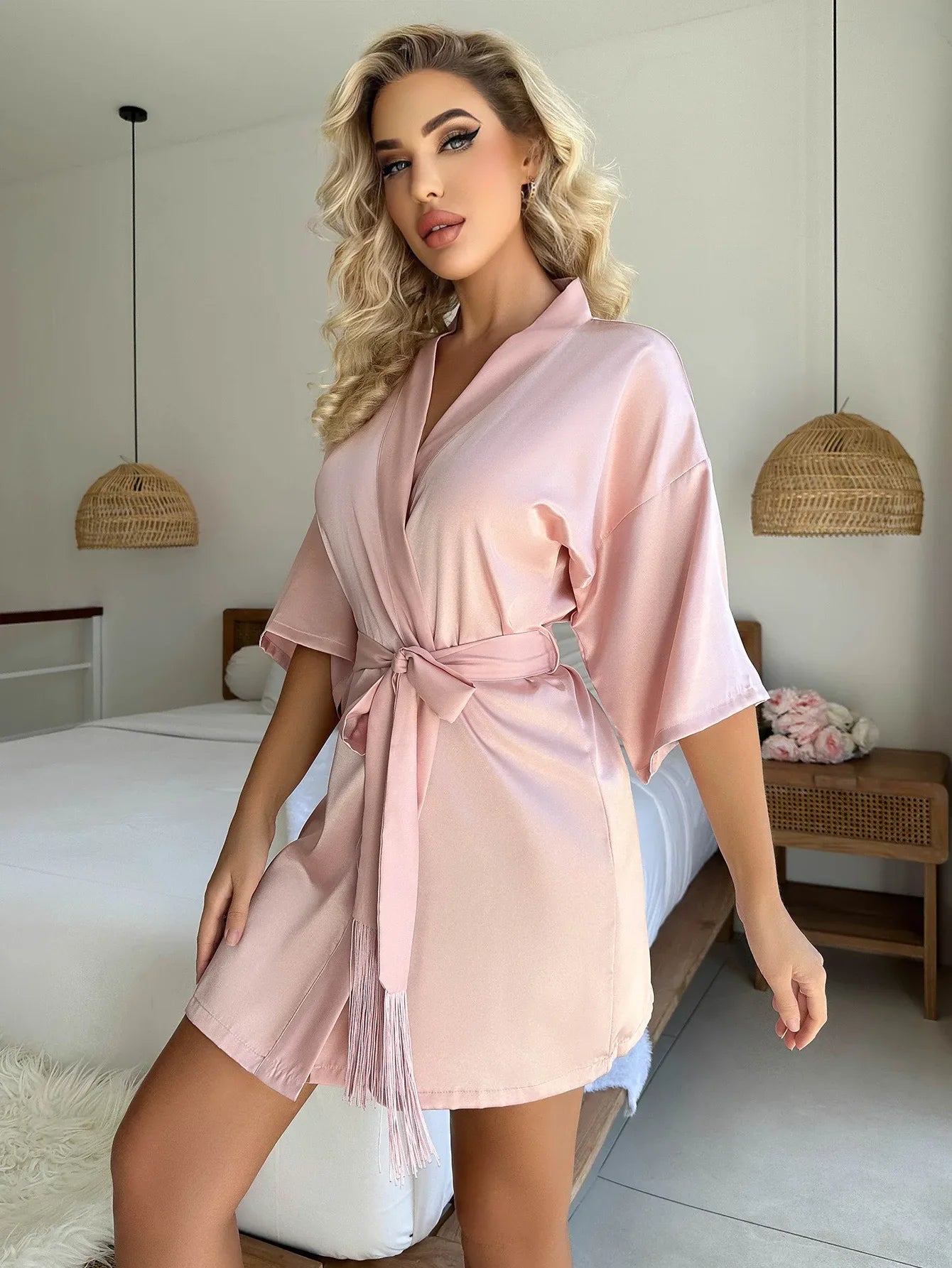Women's Clothes Sexy Four Seasons Pajamas Dress Solid Silky Robe Comfortable Homewear Ladies Fashion Soft Lace Black Bathrobe