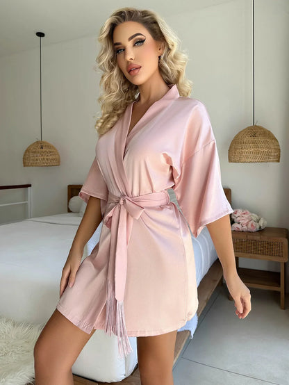 Women's Clothes Sexy Four Seasons Pajamas Dress Solid Silky Robe Comfortable Homewear Ladies Fashion Soft Lace Black Bathrobe