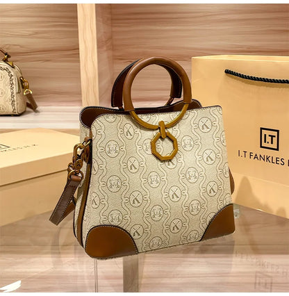 Women's handbag, genuine leather carrying bucket bag, new 2025 high-end design, fashionable single shoulder crossbody bag
