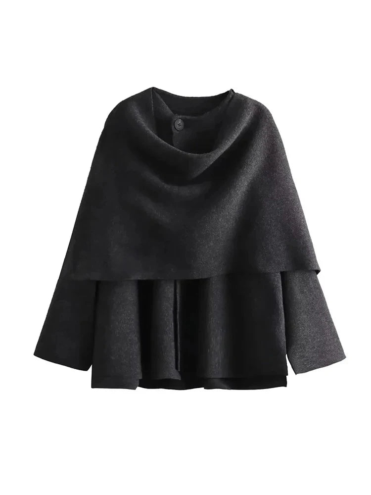 Women's Fashion Fall and Winter Comfortable Casual Commuter Coat Knitted Loose Warm Coat Asymmetric Elegant Split Jacket