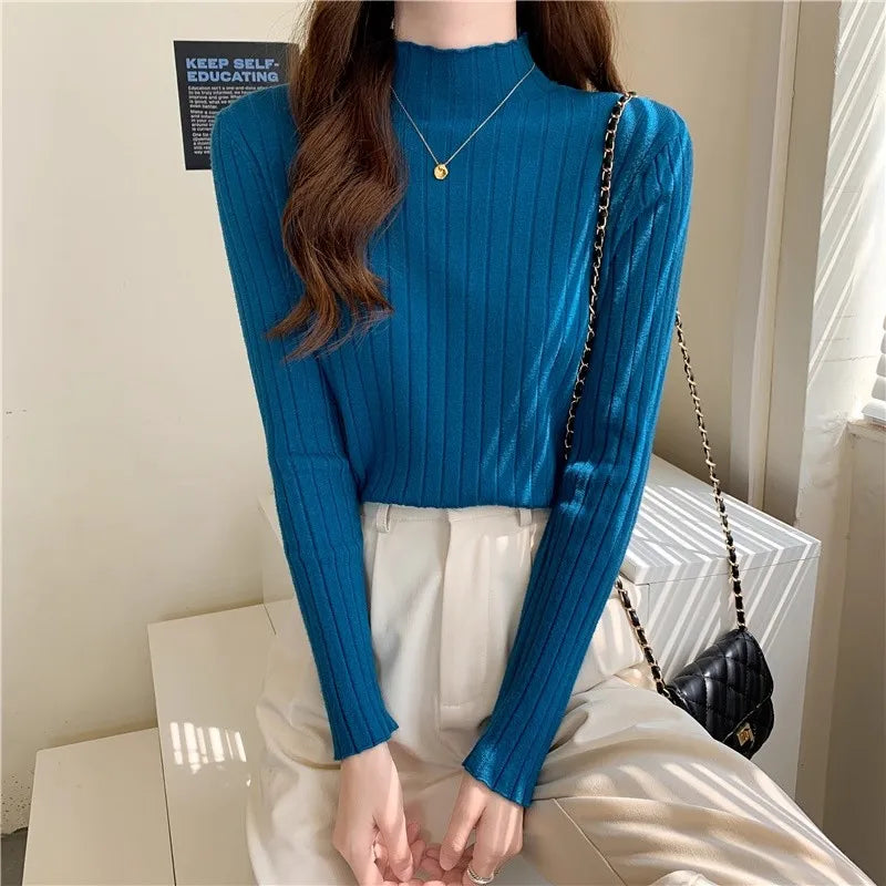 Woman Sweaters 2025 Autumn Winter Knitted Ribbed Turtleneck Sweater Women Clothes Long Sleeve Slim Basic Pullover Solid Tops